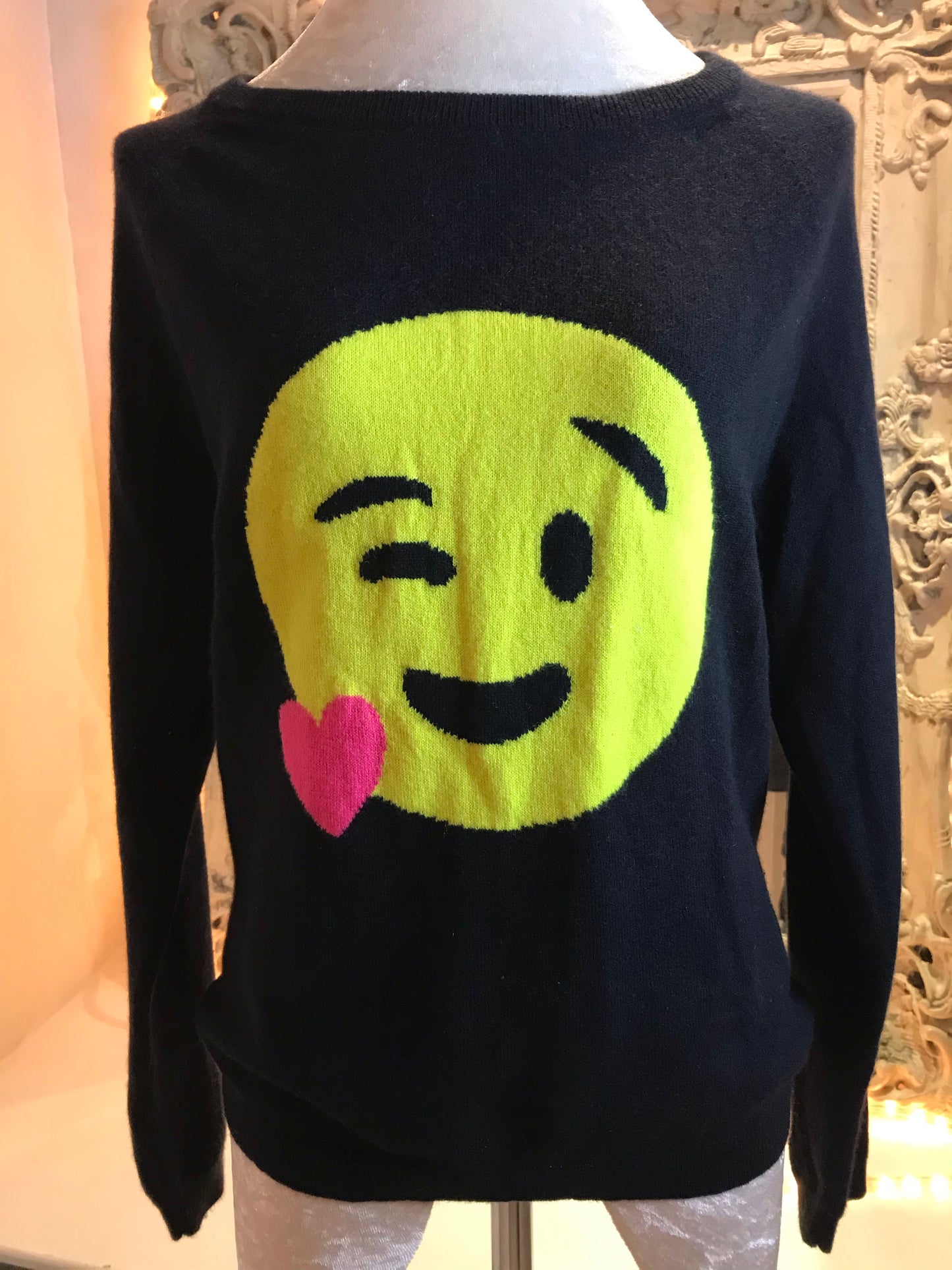 Chinti and Parker Smiley Face Black Cashmere jumper