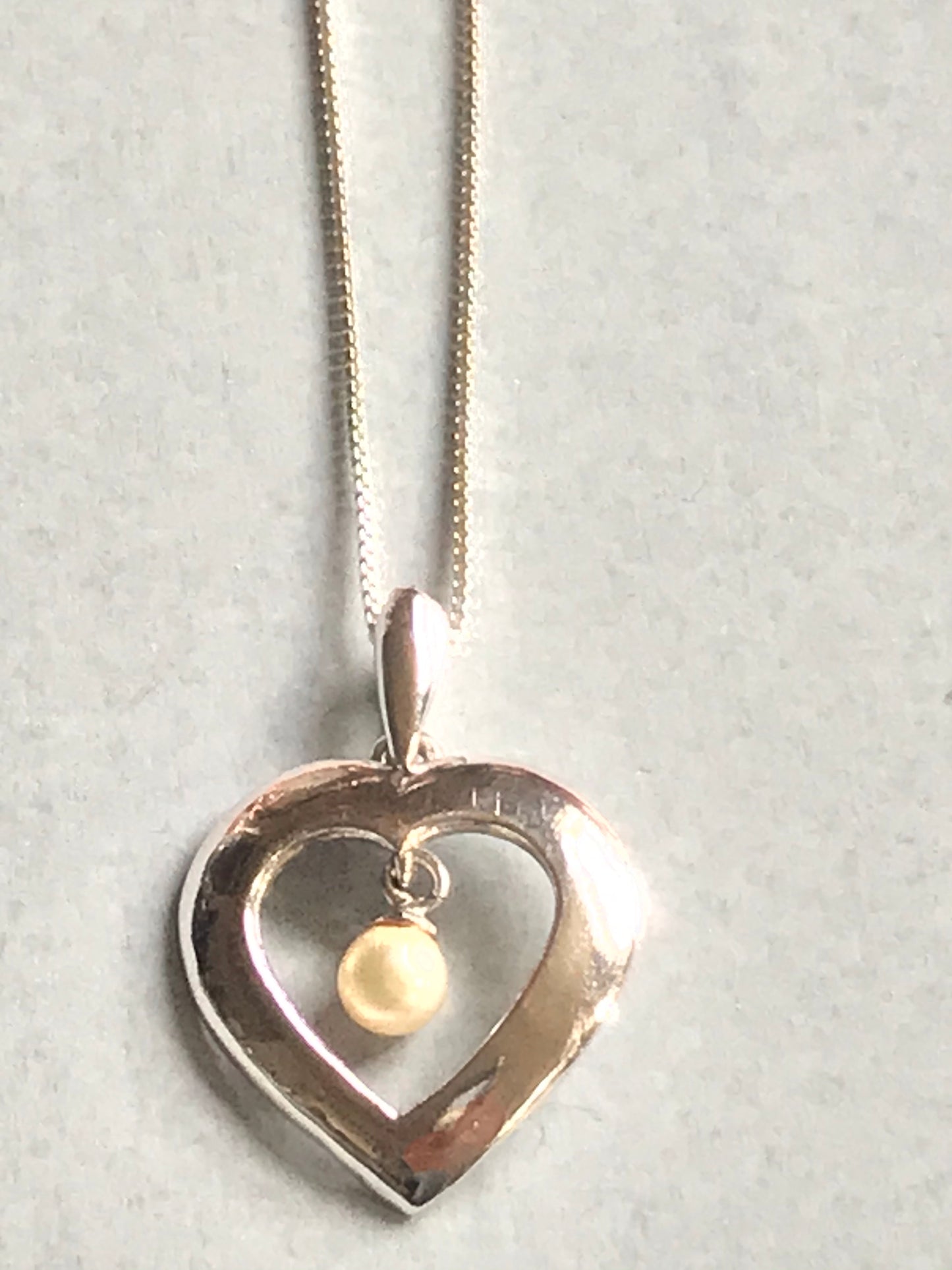 Pearl & Silver Heart Necklace