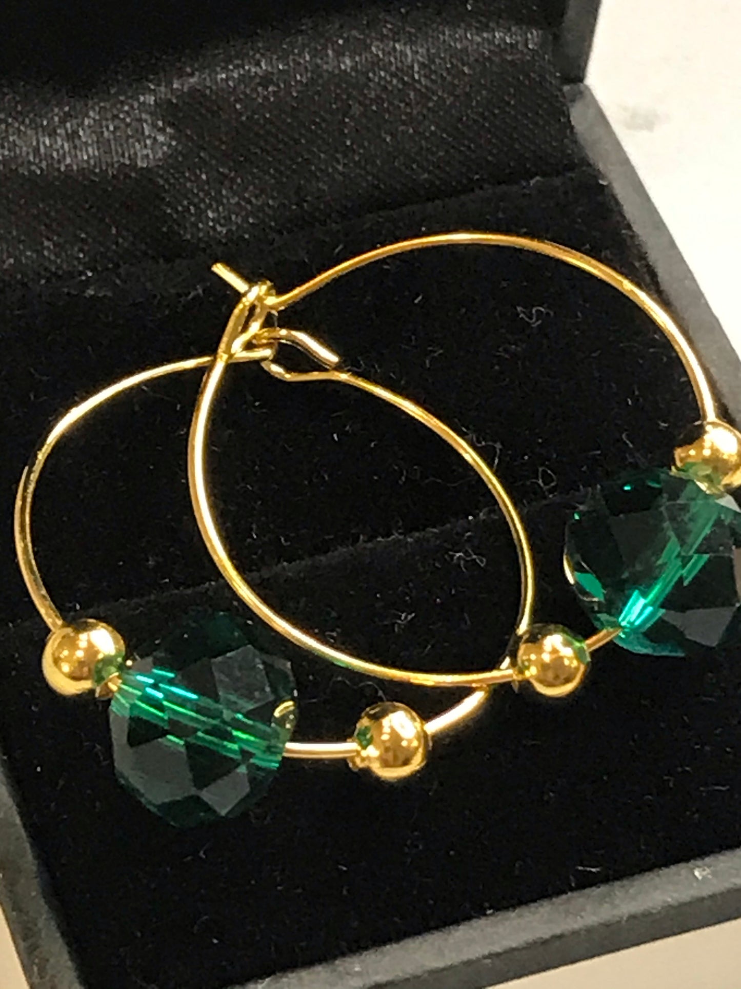 Gold-plated Green Drop Hoop Earrings