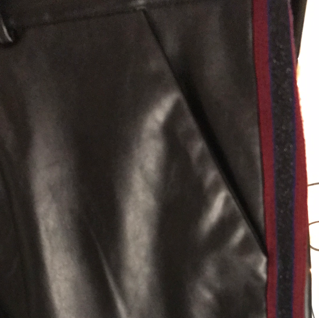 Customised Black Faux Leather Racer Stripe Skirt