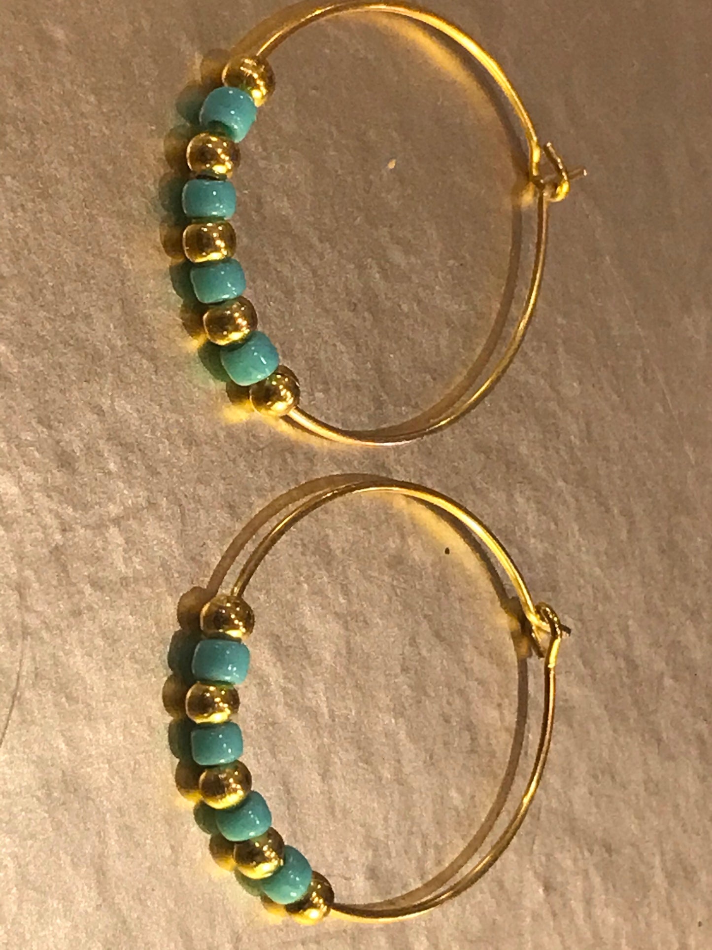Gold-Plated Turquoise Beaded Hoop Earrings