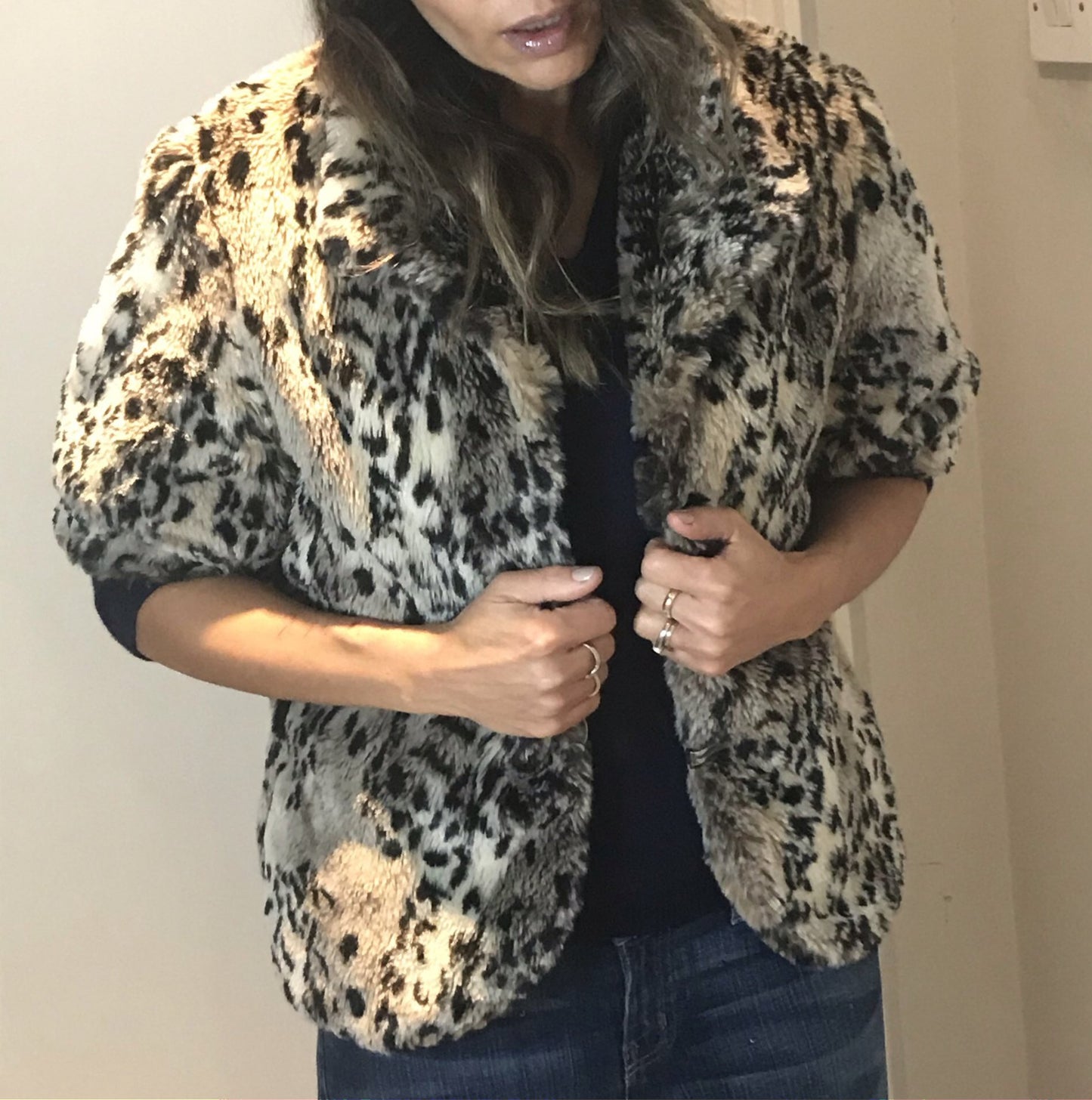 3/4 Length Sleeve Faux Leopard Coat