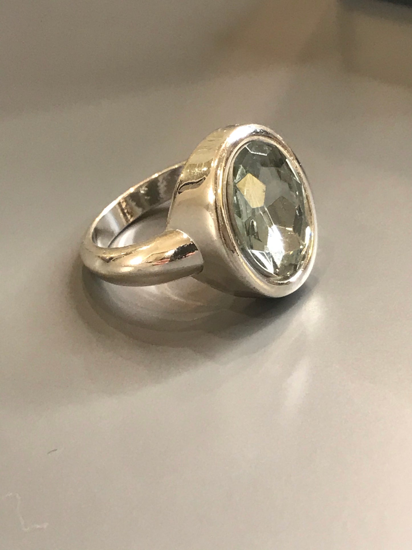 Silver Vintage Aqua Gemstone Statement Ring