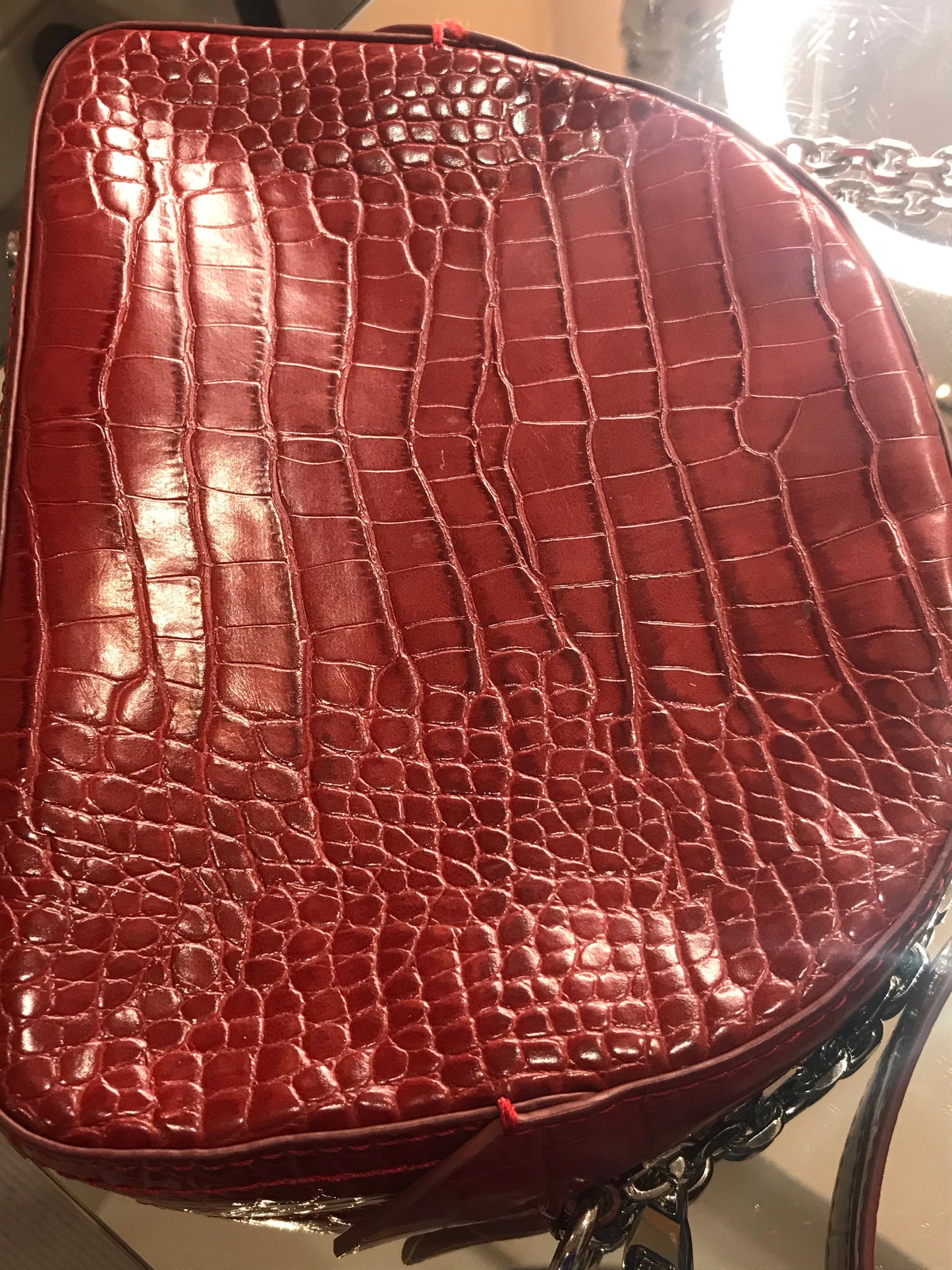 Red Mock Croc Handbag