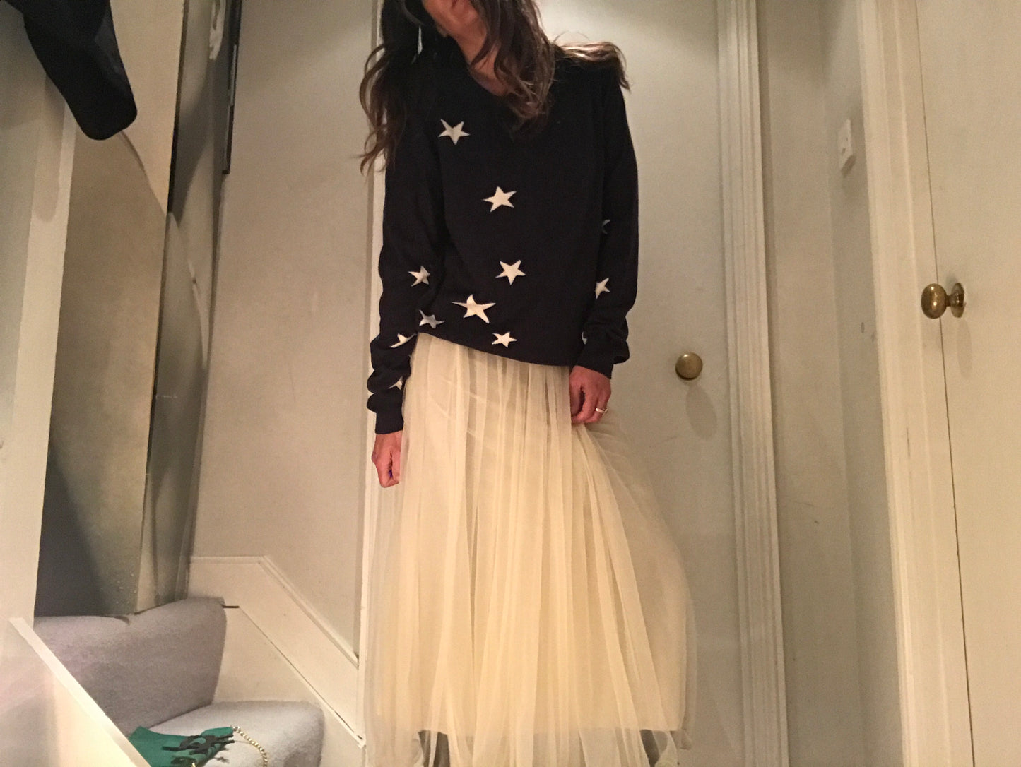 Cream Princess Pleated Long Skirt